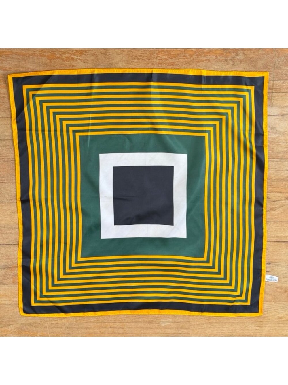 Vintage Geometric Print Scarf 1970s Totes Square Green/Yellow Ascot Neckscarf